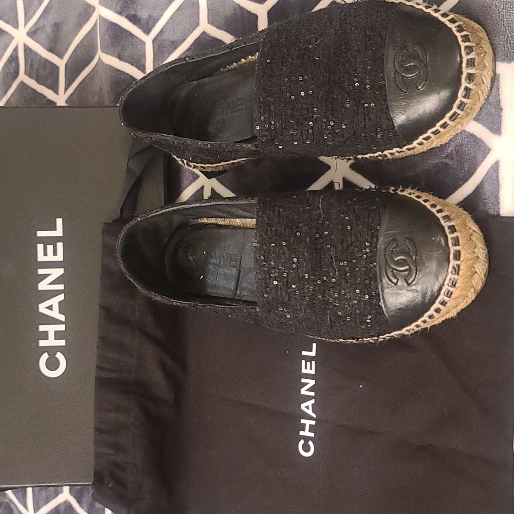 Chanel Espadrilles- black on black with sequins